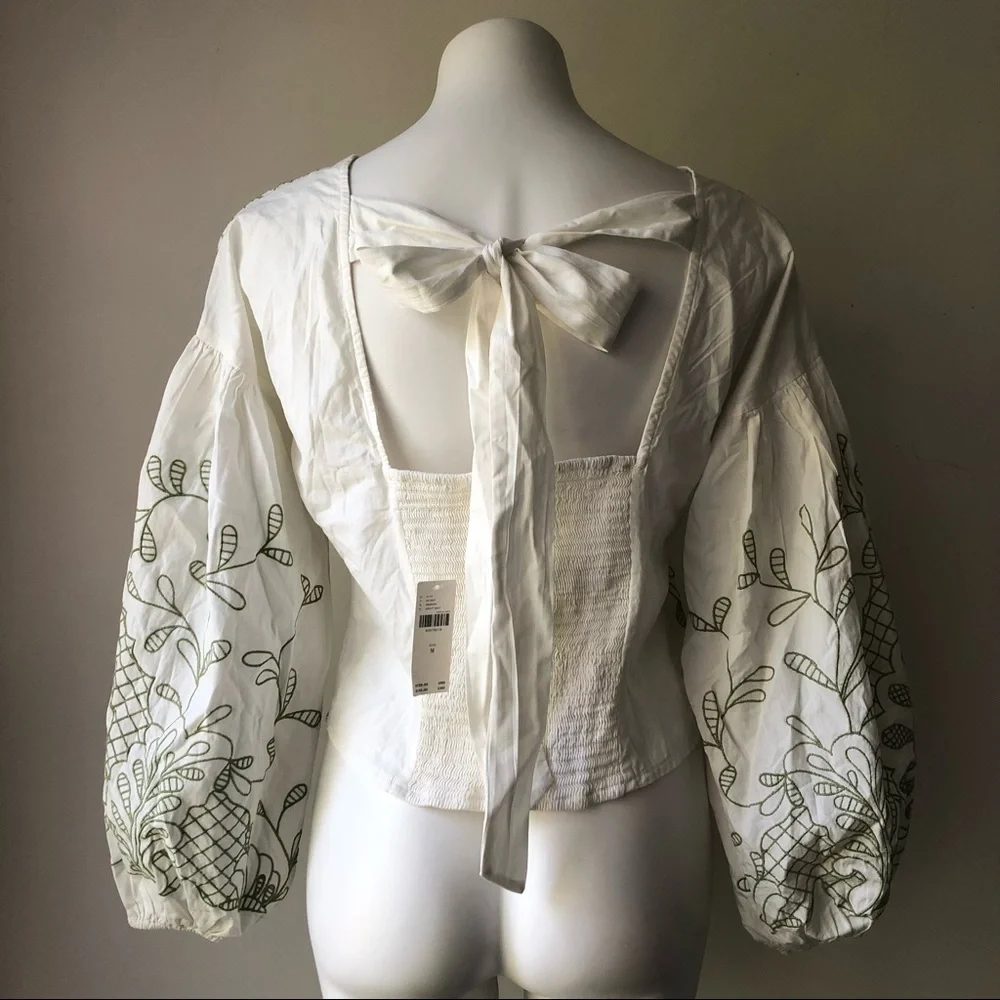 Anthropologie Puff-Sleeve Embroidered Blouse, M NWT